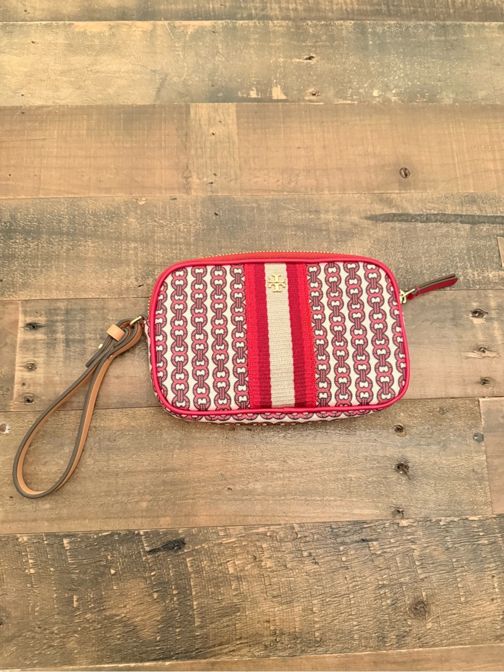 Tory Burch Red Stripe Jacquard Wristlet